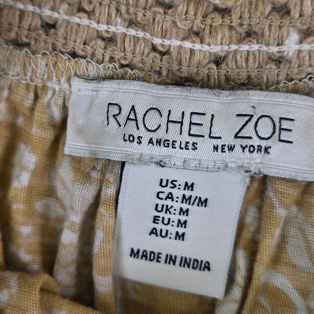 Rachel Zoe Mustard Yellow Floral Crochet Trim Puff Sleeve Peasant Blouse Size M - Picture 3 of 6